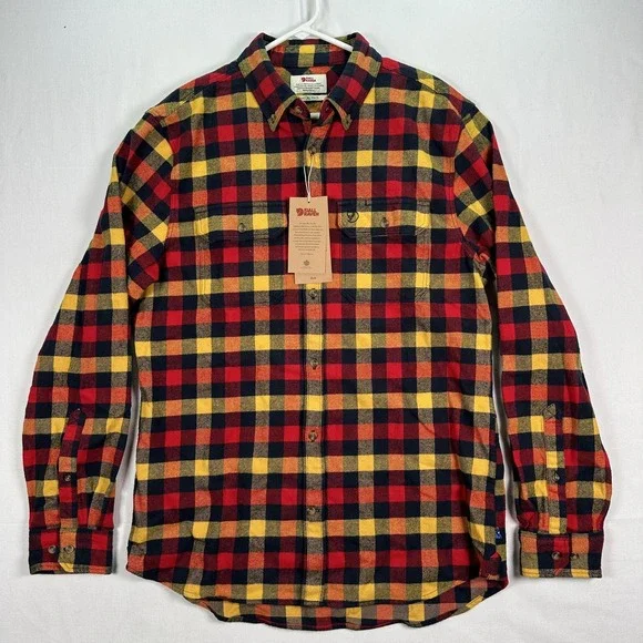 Fjallraven Ovik Skog Flannel Shirt Mens XL Red Yellow Plaid Check Button Up NWT